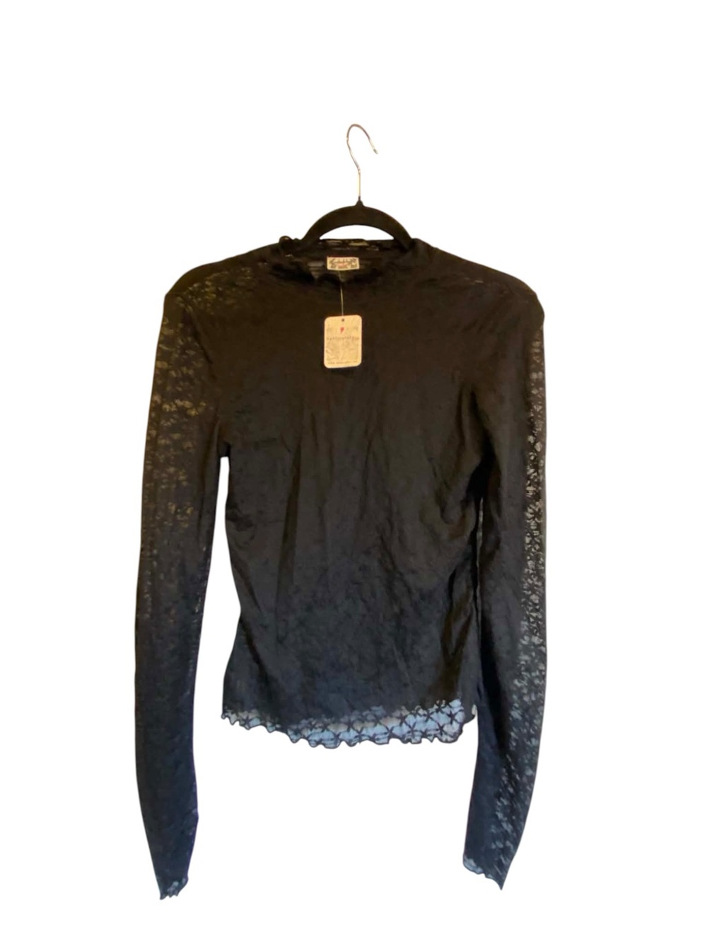 NWT Free People Intimately Lace Long Sleeve BLACK Size Small